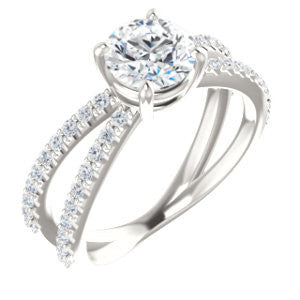Cubic Zirconia Engagement Ring- The Yasmeen (Customizable Round Cut Style with Wide X-Split Pavé Band)
