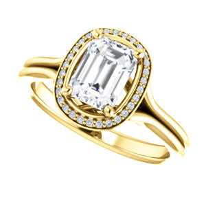 CZ Wedding Set, featuring The Jaci engagement ring (Customizable Cathedral-set Emerald Cut Design with Split-Band and Halo Accents)