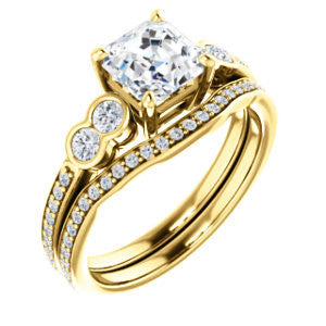 CZ Wedding Set, featuring The Eneroya engagement ring (Customizable Enhanced 5-stone Asscher Cut Design with Thin Pavé Band)