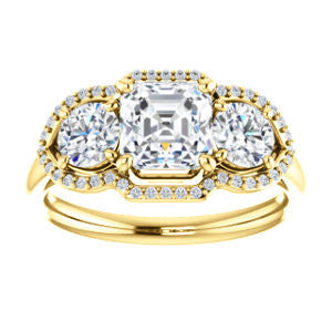 Cubic Zirconia Engagement Ring- The Camila (Customizable Asscher Cut Enhanced 3-stone Design with Halos)