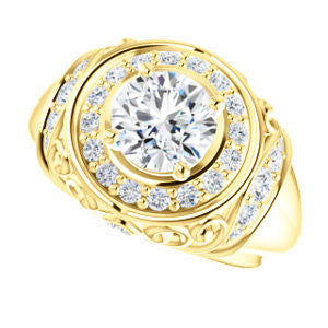 Cubic Zirconia Engagement Ring- The Mariah (Round Center Halo-Style Lattice with Accented Step-Setting)