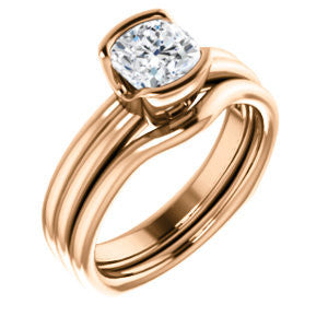Cubic Zirconia Engagement Ring- The Monse (Customizable Bezel-set Cushion Cut Solitaire with Grooved Band & Euro Shank)