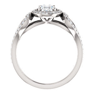Cubic Zirconia Engagement Ring- The Roya (Customizable Cathedral-Halo Oval Cut Design with Wide Ribbon-inspired Split-Pavé Band)