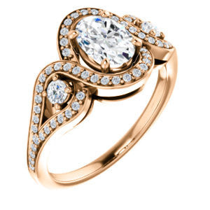 Cubic Zirconia Engagement Ring- The Sofía Anna (Customizable Oval Cut Design with Dual Round Accents, Twisted Halo and Pavé Split Band)