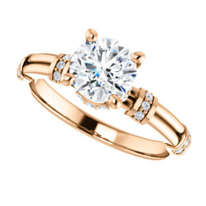 CZ Wedding Set, featuring The Jayla engagement ring (Customizable Round Cut Style with Under-Halo & Horizontal Band Accents)