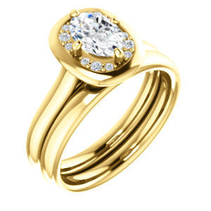 Cubic Zirconia Engagement Ring- The Kajal (Oval Cut Tapered Faux Bezel Halo)