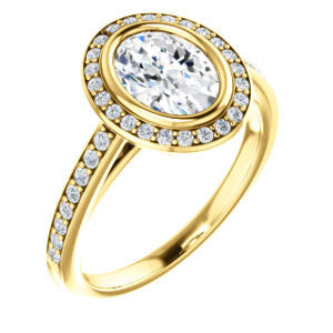 Cubic Zirconia Engagement Ring- The Samira (Customizable Halo-style Oval Cut with Under-Halo Trellis and Thin Pavé Band)