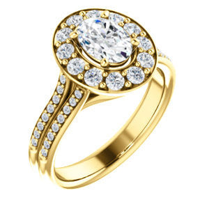 Cubic Zirconia Engagement Ring- The Yasmine (Customizable Oval Cut Center with Oversized Halo Accents and Split-Pavé Band)