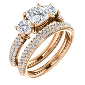 CZ Wedding Set, featuring The Zuleyma engagement ring (Customizable Enhanced 3-stone Cushion Cut Design with Triple Pavé Band)