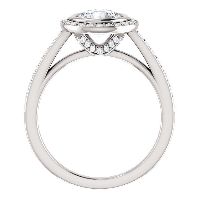 Cubic Zirconia Engagement Ring- The Samira (Customizable Halo-style Round Cut with Under-Halo Trellis and Thin Pavé Band)