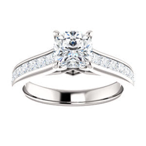 Cubic Zirconia Engagement Ring- The Rhea (Customizable Cathedral-raised Cushion Cut Design with Princess Channel Band and Kite-set Princess Peekaboo Accents)