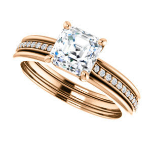 CZ Wedding Set, featuring The Rikki engagement ring (Customizable Asscher Cut Design with Double-Grooved Pavé Band)