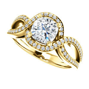Cubic Zirconia Engagement Ring- The Goldie (Customizable Cushion Cut Center with Twisty Split-Pavé Band and Artisan Halo)