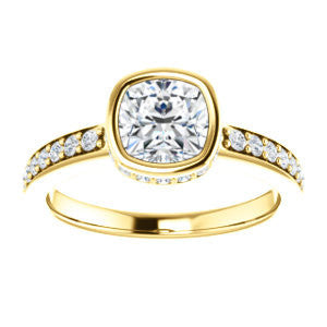 Cubic Zirconia Engagement Ring- The Monaco (Customizable Vintage Cushion Cut Design with Crown-inspired Under-halo Trellis and Pavé Band)