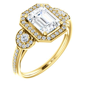 Cubic Zirconia Engagement Ring- The Téa (Radiant Cut Customizable 3-Stone Cathedral-Halo with Accented Band)