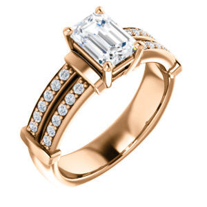CZ Wedding Set, featuring The Rachana engagement ring (Customizable Emerald Cut Design with Wide Split-Pavé Band and Euro Shank)