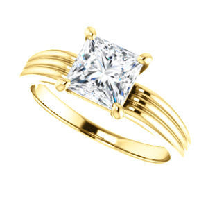 Cubic Zirconia Engagement Ring- The Therese (Customizable Princess Cut Solitaire with Column Motif Double-Grooved-Band)