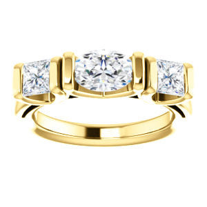 Cubic Zirconia Engagement Ring- The Nazareth (Customizable 3-stone Bar-set Oval Cut Design with Princess Accents)
