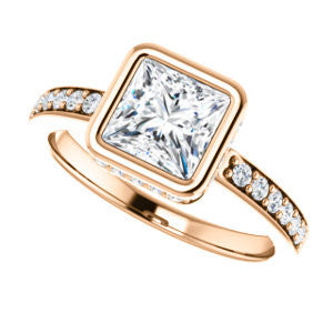 Cubic Zirconia Engagement Ring- The Monaco (Customizable Vintage Princess Cut Design with Crown-inspired Under-halo Trellis and Pavé Band)