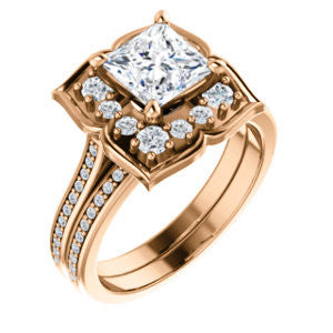 Cubic Zirconia Engagement Ring- The Lucinda (Customizable Princess Cut Halo-Clover Style with Thin Pavé Band)