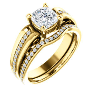 Cubic Zirconia Engagement Ring- The Atia (Customizable Cushion Cut Design with Three-sided Channel Pavé Band)