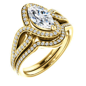 Cubic Zirconia Engagement Ring- The Taylor Ann (Customizable Marquise Cut Center with Twisting Halo & Wide Split-Pavé Band)