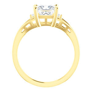 Cubic Zirconia Engagement Ring- The Willie Jo (Customizable 3-stone Princess Cut Design with Small Round Cut Accents and Decorative Cathedral Trellis)
