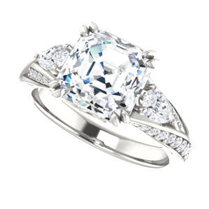 Cubic Zirconia Engagement Ring- The Jackie (Customizable Asscher Center with Flanking Pear Accents and Pavé Band)
