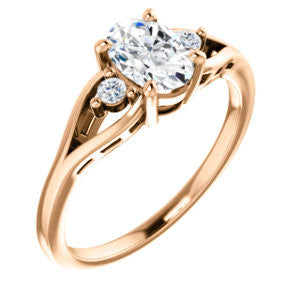 Cubic Zirconia Engagement Ring- The Willie Jo (Customizable 3-stone Oval Cut Design with Small Round Cut Accents and Decorative Cathedral Trellis)