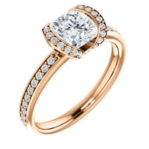 Cubic Zirconia Engagement Ring- The Victoria (Customizable Bezel-set Cushion Cut Semi-Halo Design with Prong Accents)