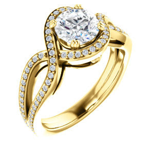 Cubic Zirconia Engagement Ring- The Goldie (Customizable Round Cut Center with Twisty Split-Pavé Band and Artisan Halo)