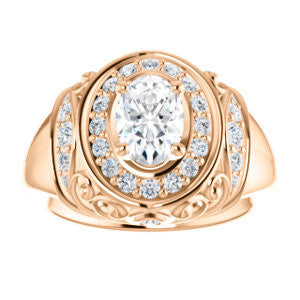 Cubic Zirconia Engagement Ring- The Mariah (Oval Center Halo-Style Lattice with Accented Step-Setting)