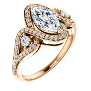Cubic Zirconia Engagement Ring- The Sofía Anna (Customizable Marquise Cut Design with Dual Round Accents, Twisted Halo and Pavé Split Band)