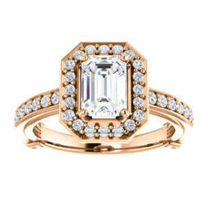 Cubic Zirconia Engagement Ring- The Sally (Customizable Halo-Radiant Cut Design with Round Side Knuckle and Pavé Band Accents)