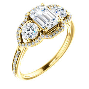 Cubic Zirconia Engagement Ring- The Lizabeth (Customizable Radiant Cut Enhanced 3-stone Style with Tri-Halos & Thin Pavé Band)