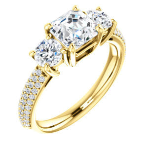 Cubic Zirconia Engagement Ring- The Zuleyma (Customizable Enhanced 3-stone Asscher Cut Design with Triple Pavé Band)