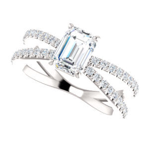 Cubic Zirconia Engagement Ring- The Yasmeen (Customizable Radiant Cut Style with Wide X-Split Pavé Band)