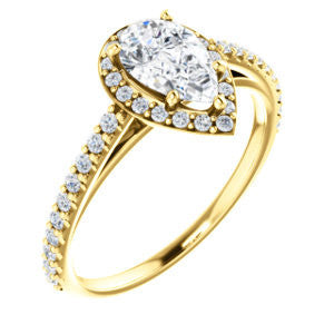 Cubic Zirconia Engagement Ring- The Monique (Customizable Pear Cut Cathedral-Halo with Thin Pave-Band)