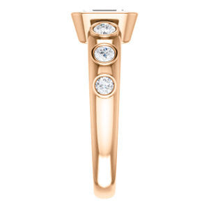 Cubic Zirconia Engagement Ring- The Mabel (Customizable Emerald Cut 7-stone Design with Journey-style Round Bezel Band Accents)