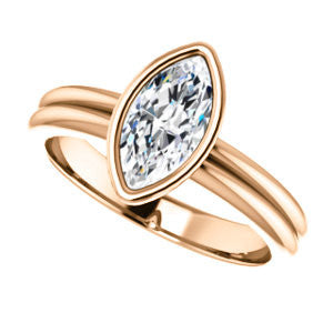 Cubic Zirconia Engagement Ring- The Stacie (Customizable Bezel-set Marquise Cut Solitaire with Grooved Band)