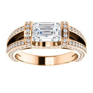 Cubic Zirconia Engagement Ring- The Scarlett (Radiant Cut with Prong-Accented Bar Basket and Split Pavé Band)