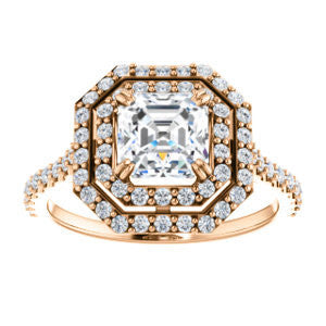 CZ Wedding Set, featuring The Alexandra engagement ring (Customizable Asscher Cut Double Halo Center with U-Pave and Pavé  Band)