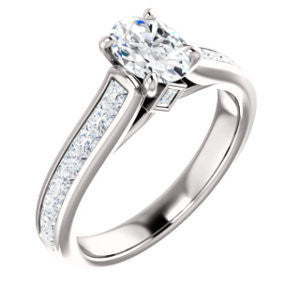 Cubic Zirconia Engagement Ring- The Rhea (Customizable Cathedral-raised Oval Cut Design with Princess Channel Band and Kite-set Princess Peekaboo Accents)