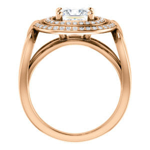 Cubic Zirconia Engagement Ring- The Gayatri (Customizable Cathedral Princess Cut Design with Double Halo and Wide Horseshoe-inspired Split Band)