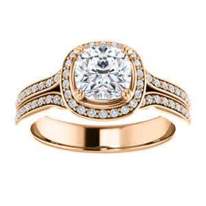 CZ Wedding Set, featuring The Mia Sofia engagement ring (Customizable Cathedral-Halo Cushion Cut Style with Wide Split-Pavé Band)