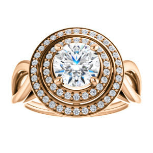 Cubic Zirconia Engagement Ring- The Magda Lesli (Customizable Double-Halo Style Round Cut with Curving Split Band)