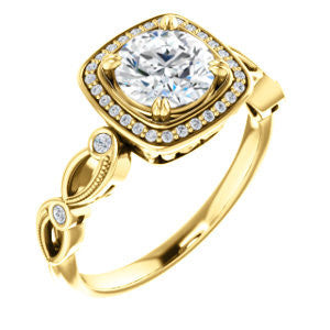 Cubic Zirconia Engagement Ring- The Angela (Customizable Whimsical Sculpture Halo-Style with Round Center)