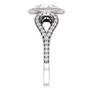 Cubic Zirconia Engagement Ring- The Roya (Customizable Cathedral-Halo Oval Cut Design with Wide Ribbon-inspired Split-Pavé Band)