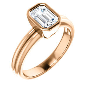 Cubic Zirconia Engagement Ring- The Stacie (Customizable Bezel-set Emerald Cut Solitaire with Grooved Band)