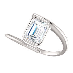 Cubic Zirconia Engagement Ring- The Lacy Michelle (Customizable Bezel-set Emerald Cut Solitaire with Thin, Twisting-Bypass Asymmetrical Band)